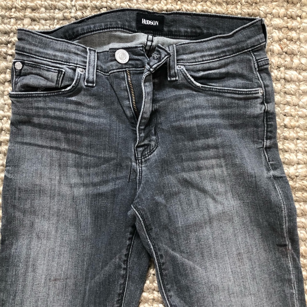 Hudson mid rise distressed grey denim